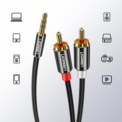 Audio kabl 3.5mm - 2 x RCA UGREEN AV116, 5m, Crni