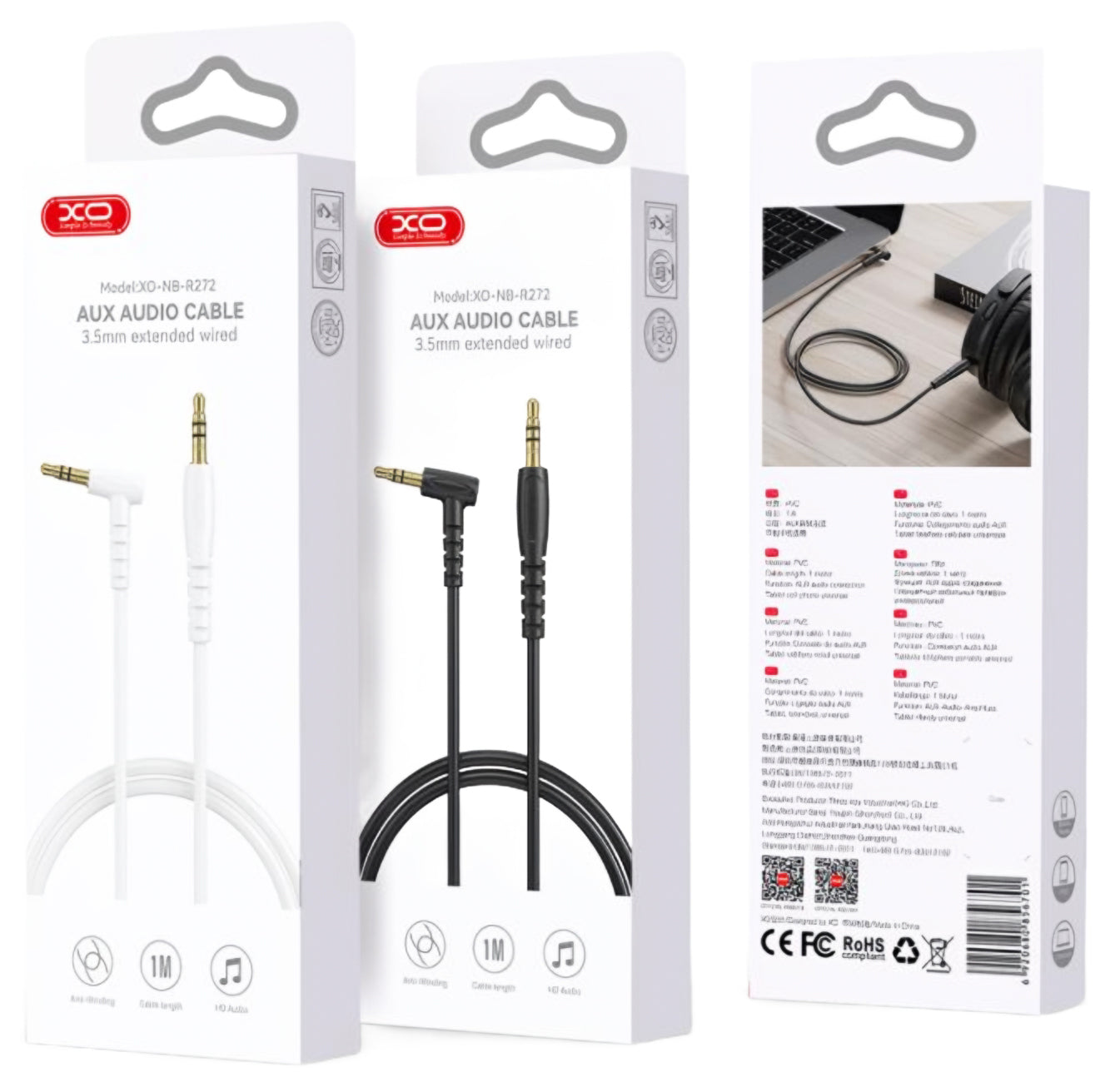 Audio kabl 3.5mm - 3.5mm XO Design NB-R272, 1m, Beli
