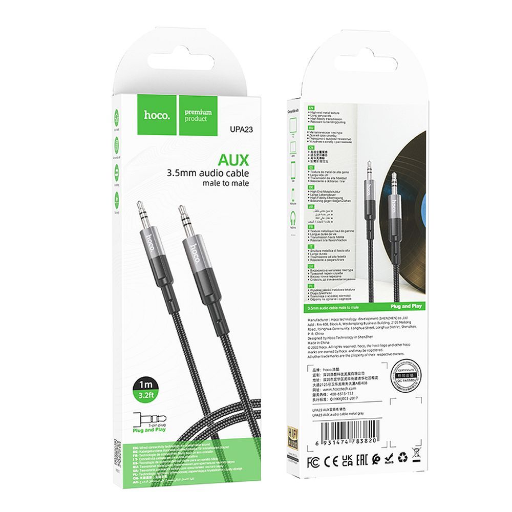 Audio kabl 3.5mm - 3.5mm HOCO UPA23, 1m, Sivi