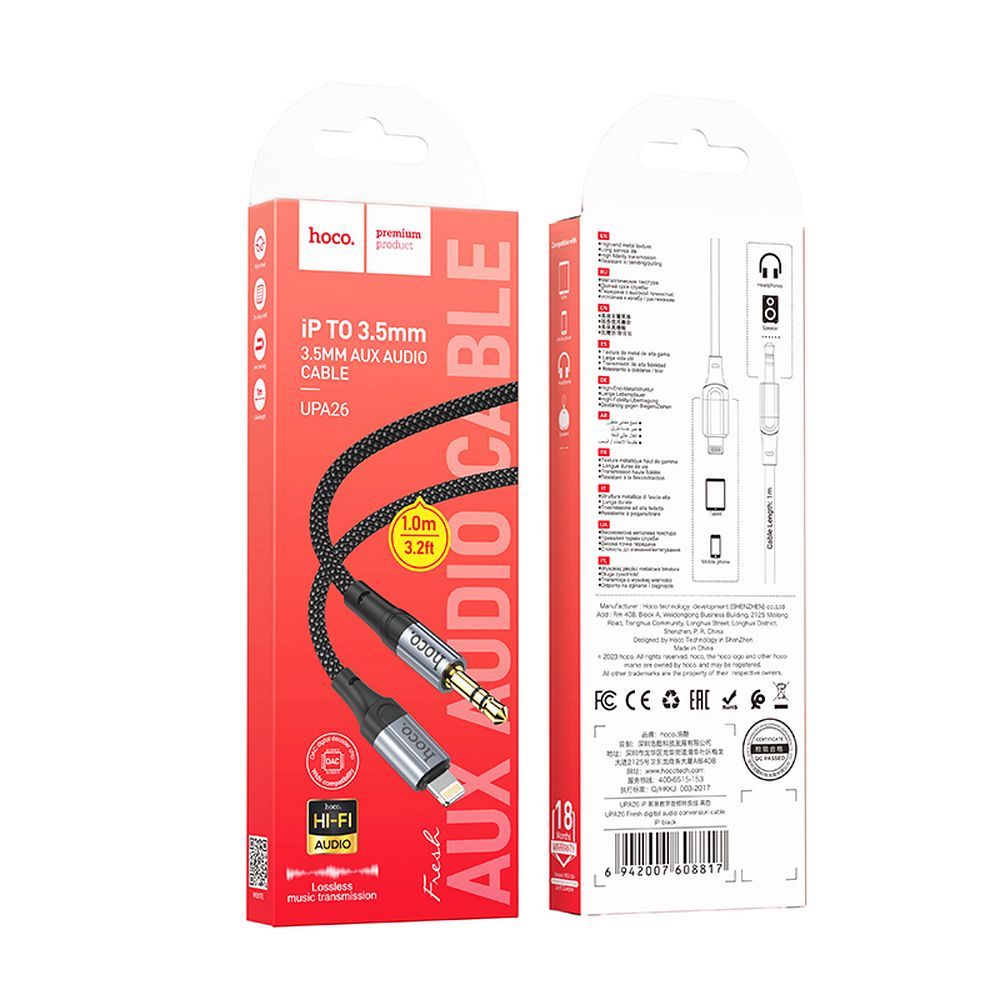 Audio kabl Lightning - 3.5mm HOCO UPA26, 1m, Crni