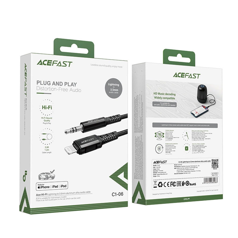 Audio kabl Lightning - 3.5mm Acefast C1-06, 1.2m, Crni