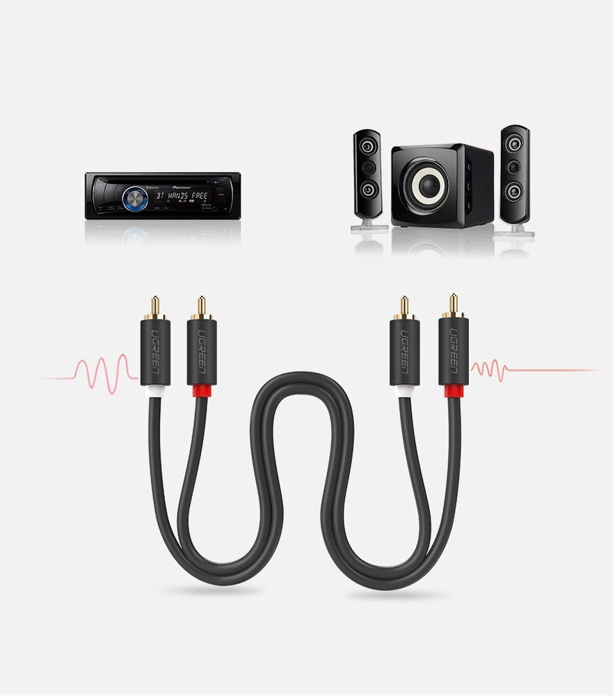 Audio kabl UGREEN AV104, 2 x RCA - 2 x RCA, 2m, Crni