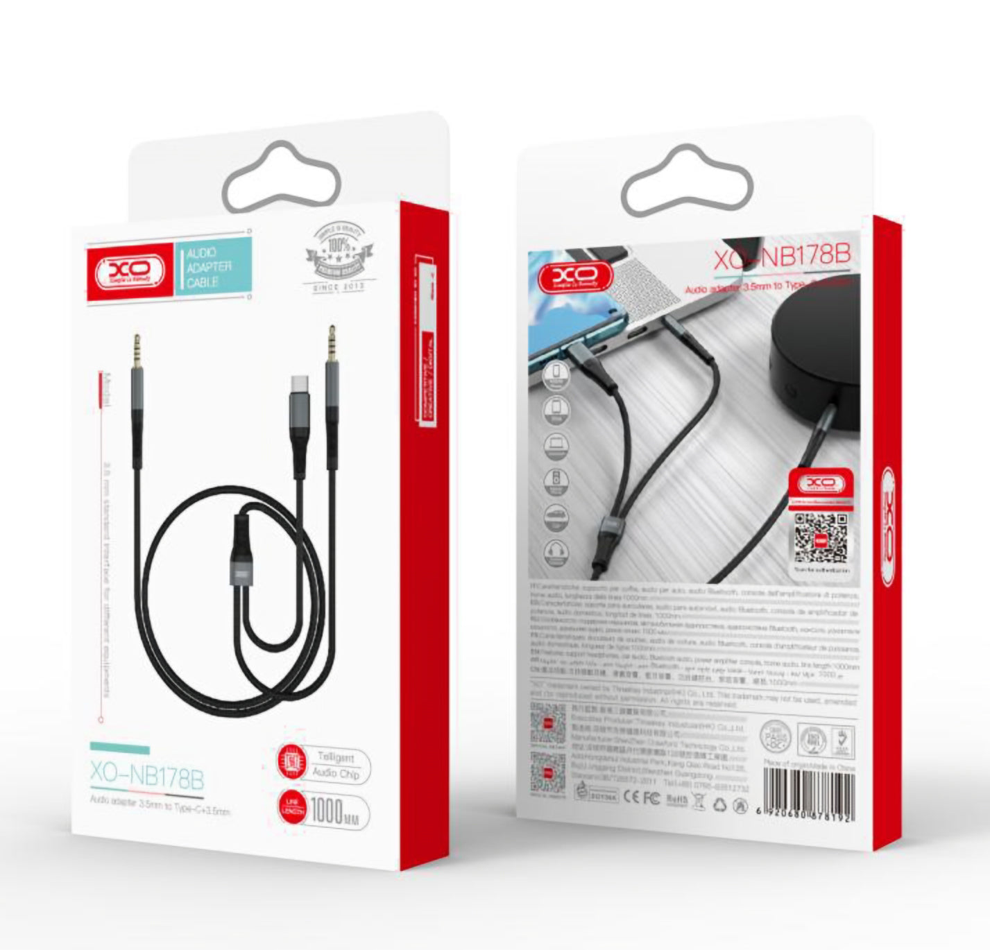 Audio kabl USB-C / 3.5mm - 3.5mm XO Design NB178B, 1m, Crn