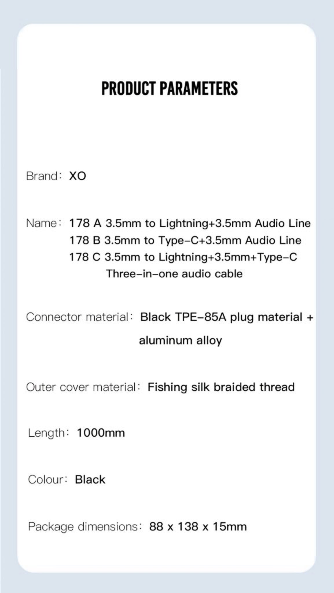 Audio kabl USB-C / 3.5mm - 3.5mm XO Design NB178B, 1m, Crn