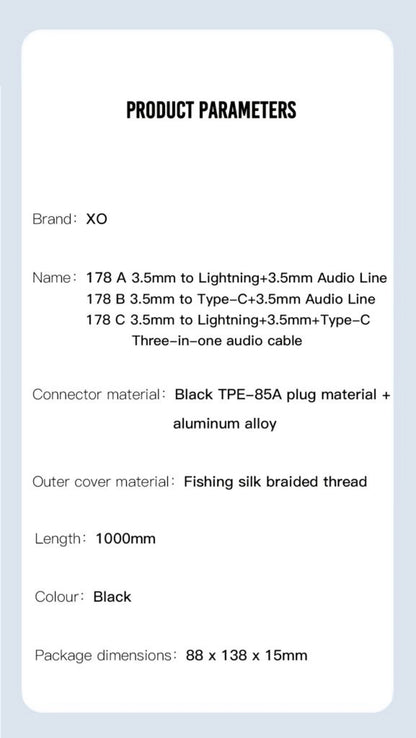 Audio kabl USB-C / 3.5mm - 3.5mm XO Design NB178B, 1m, Crn