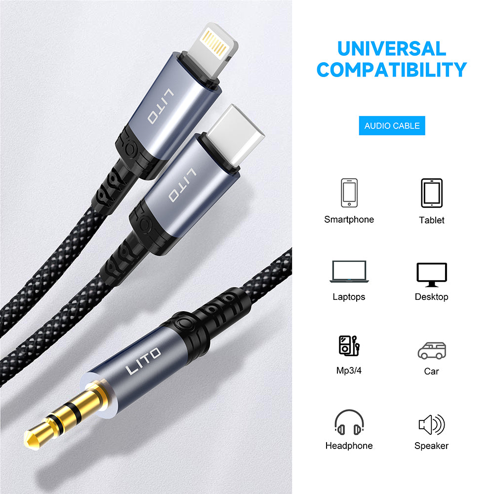 Audio kabl USB-C - 3.5mm Lito LA01T, 1m, Crni