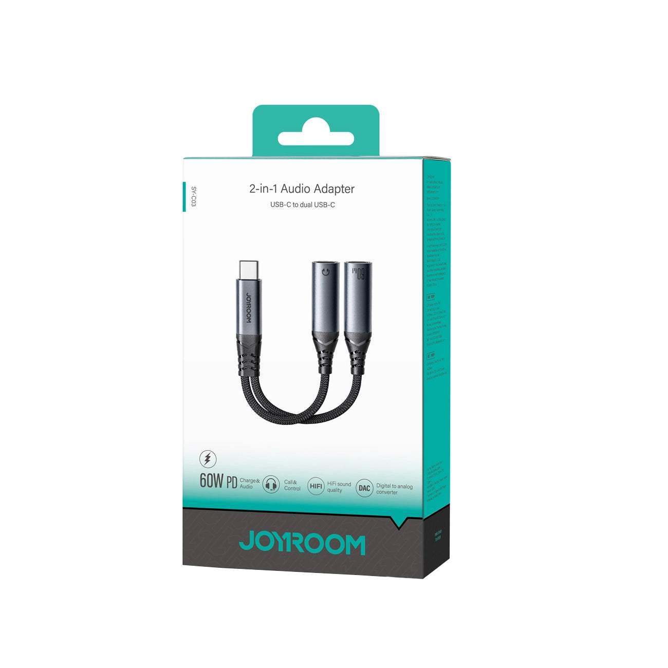 Audio kabl USB-C - 2 x USB-C Joyroom SY-C03, 0.14m, Crni