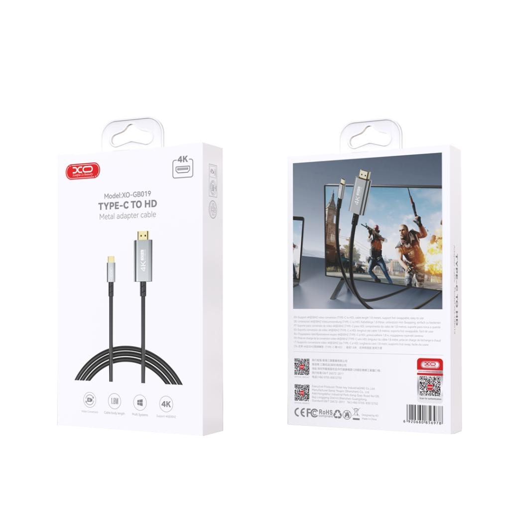 Audio i Video kabl USB-C - HDMI XO Design GB019, 1.8m, Crni