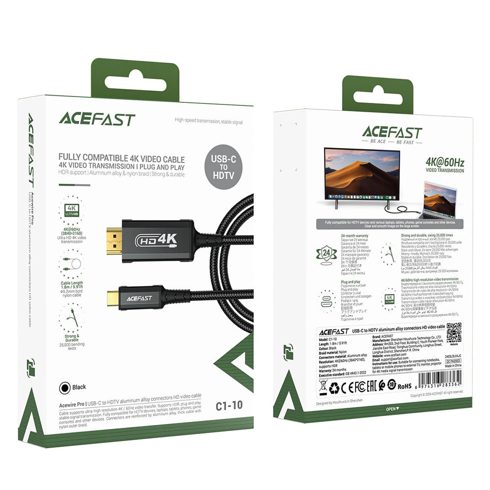 Kabl za audio i video USB-C - HDMI Acefast C1-10, 1.8m, crni