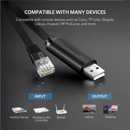 USB konzolni kabl UGREEN CM204, RJ45, 3m, Crni, Ponovo zapečaćen