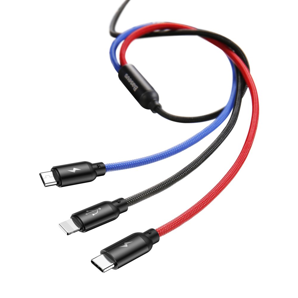 Kabl za punjenje USB-A - Lightning / microUSB / USB-C Baseus Colors 3in1, 20W, 1.2m, Crni CAMLT-BSY01