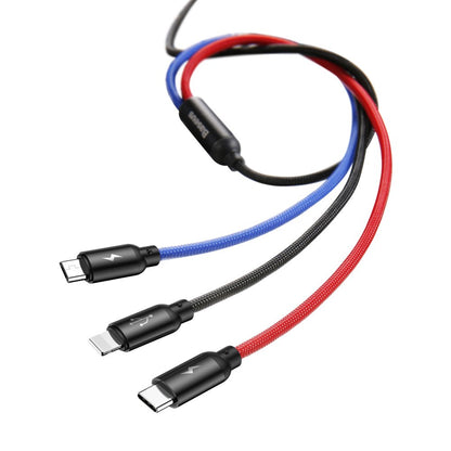 Kabl za punjenje USB-A - Lightning / microUSB / USB-C Baseus Colors 3in1, 20W, 1.2m, Crni CAMLT-BSY01