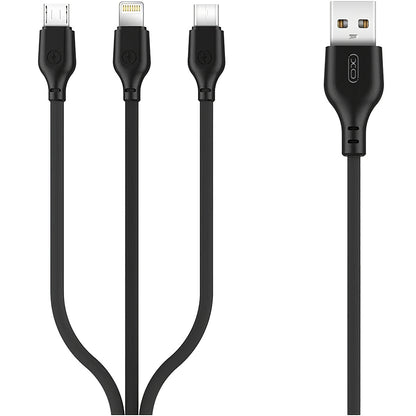 Kabl za punjenje USB-A - Lightning / microUSB / USB-C XO Design NB103 3u1, 10W, 1m, Crni