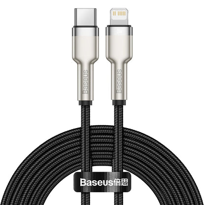 Kabl za prenos podataka i punjenje USB-C - Lightning Baseus Cafule Metal Series, 20W, 2m, Crni CATLJK-B01