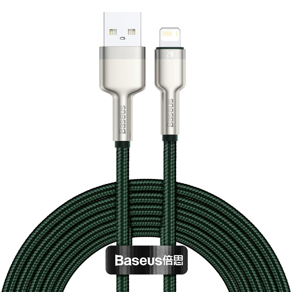Kabl za prenos podataka i punjenje USB-A - Lightning Baseus Cafule Metal Series, 18W, 2m, Zeleni CALJK-B06