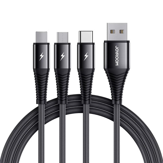 USB-A - Lightning / microUSB / USB-C Charging Cable Joyroom S-1230G4 3in1, 20W, 1.2m, Black