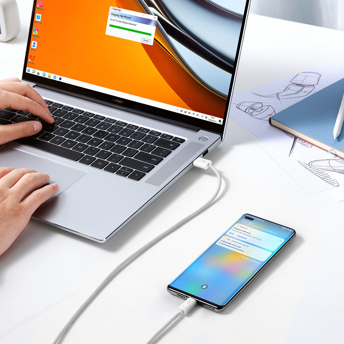 Kabl za prenos podataka i punjenje USB-A - USB-C Baseus Dynamic Series, 100W, 1m, Beli CALD000602
