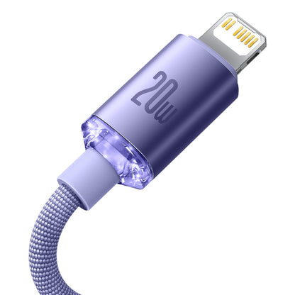 Kabl za prenos podataka i punjenje USB-C - Lightning Baseus Crystal Shine Series, 20W, 2m, Ljubičasti CAJY000305