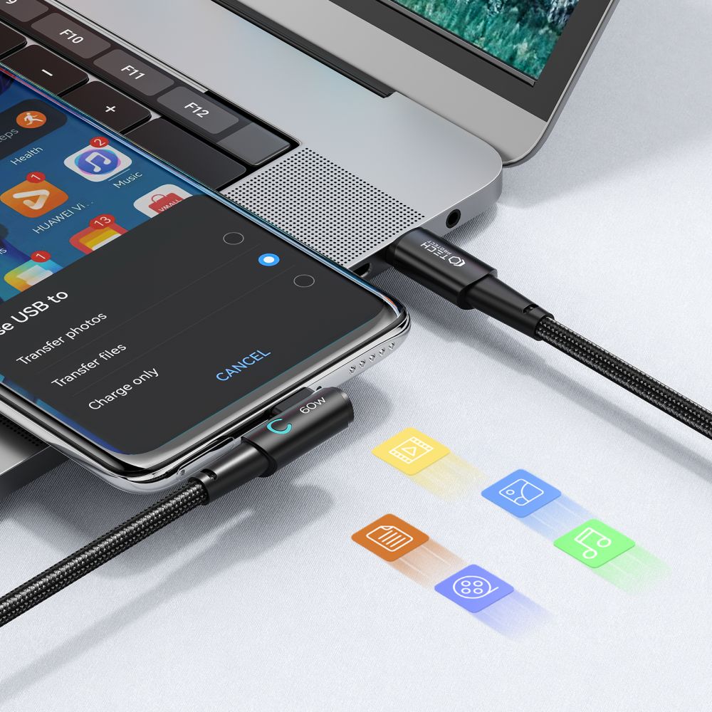 Kabl za Prenos Podataka i Punjenje USB-C - USB-C Tech-Protect Ultraboost L, 60W, 2m, Sivi