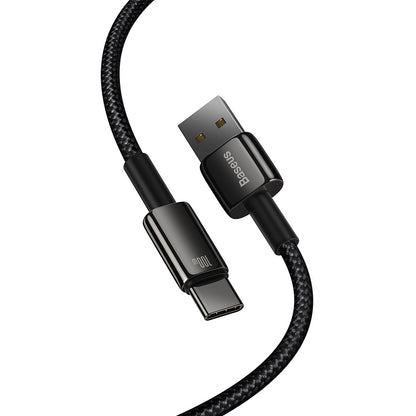 Kabl za Prenos Podataka i Punjenje USB-A - USB-C Baseus Tungsten Gold, 100W, 2m, Crni CAWJ000101