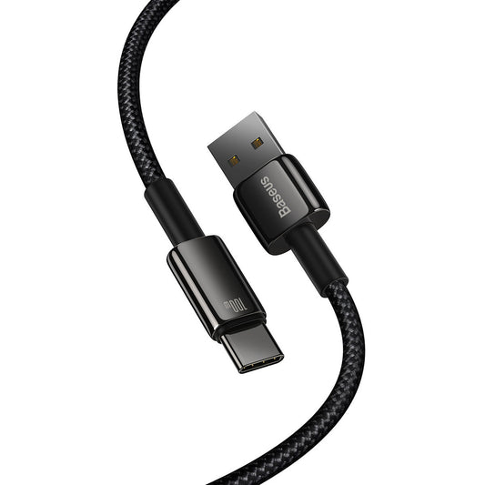Kabel za Prijenos Podataka i Punjenje USB-A - USB-C Baseus Tungsten Gold, 100W, 2m, Crni CAWJ000101