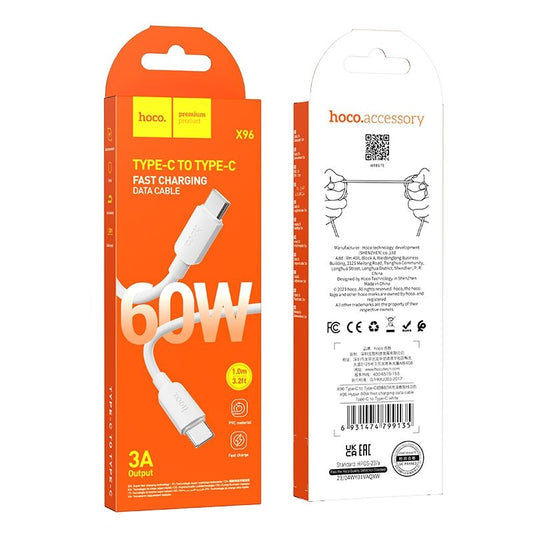 USB-C Data and Charging Cable - USB-C HOCO HOCO X96, 60W, 1m, White 
