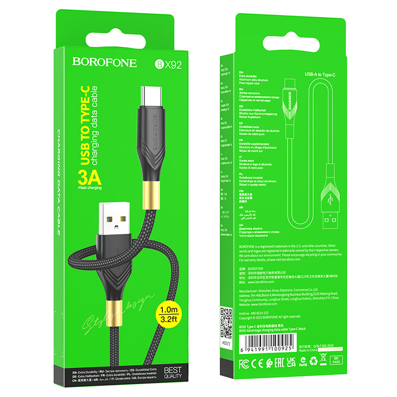 Kabel za Prijenos Podataka i Punjenje USB-A - USB-C Borofone BX92 Advantage, 18W, 1m, Crni