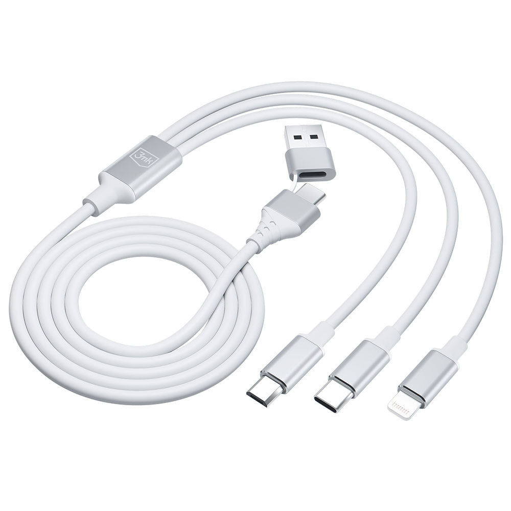 Kabl za punjenje USB-A / USB-C - Lightning / microUSB / USB-C 3MK Hyper 3in1, 12W, 1.5m, Bel