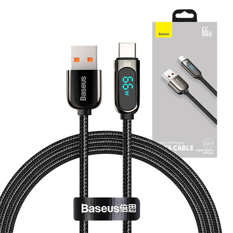 Kabel za Prijenos Podataka i Punjenje USB-A - USB-C Baseus Display Fast Charging, 66W, 1m, Crni CASX020001