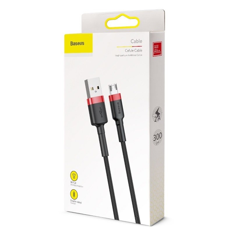 Kabel za Prijenos Podataka i Punjenje USB-A - microUSB Baseus Cafule, 18W, 3m, Crveni CAMKLF-H91