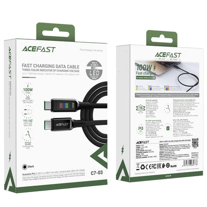 Kabl za Prenos Podataka i Punjenje USB-C - USB-C Acefast C7-03, 100W, 1.2m, Crni
