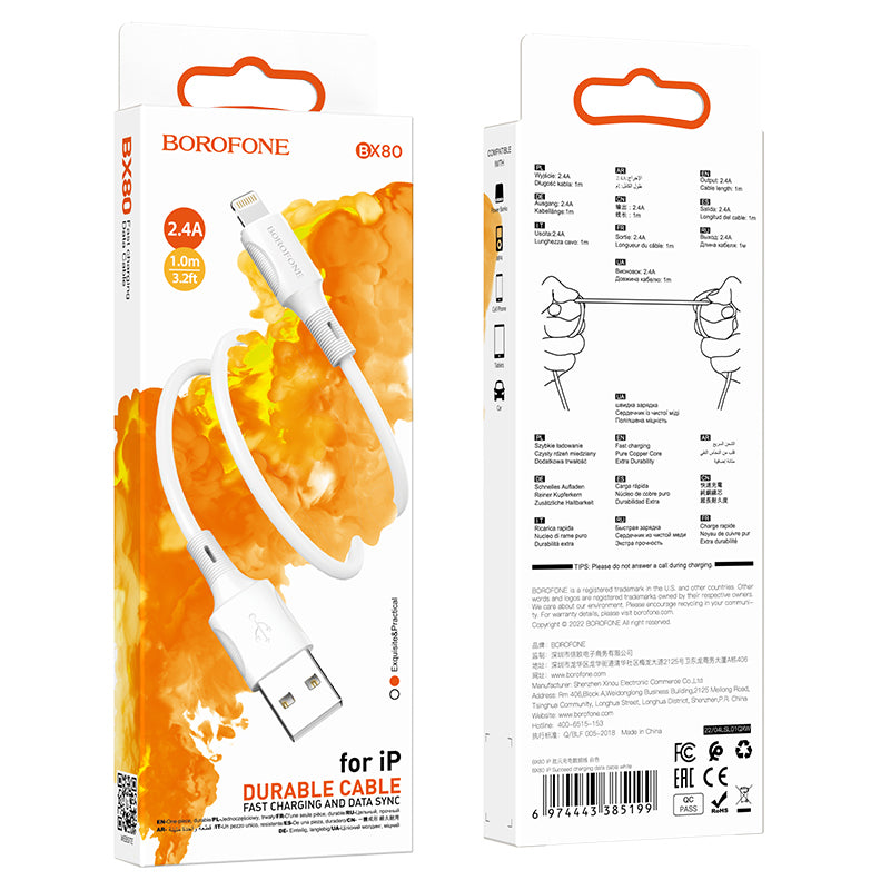 Kabl za Prenos Podataka i Punjenje USB-A - Lightning Borofone BX80 Succeed, 18W, 1m, Beli