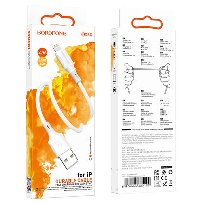 Kabl za Prenos Podataka i Punjenje USB-A - Lightning Borofone BX80 Succeed, 18W, 1m, Beli