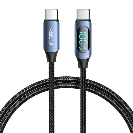 USB-C Data and Charging Cable - USB-C Tech-Protect Ultraboost LED, 100W, 1m, Blue 