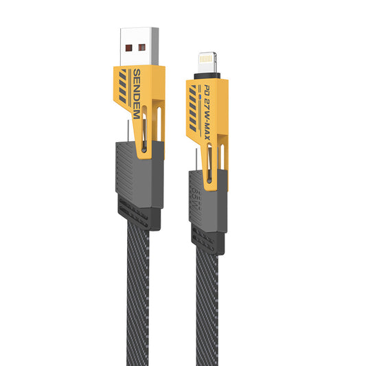 Data and Charging Cable USB-A / USB-C - Lightning / microUSB Sendem M84 2in1, 65W, 1m, Yellow 