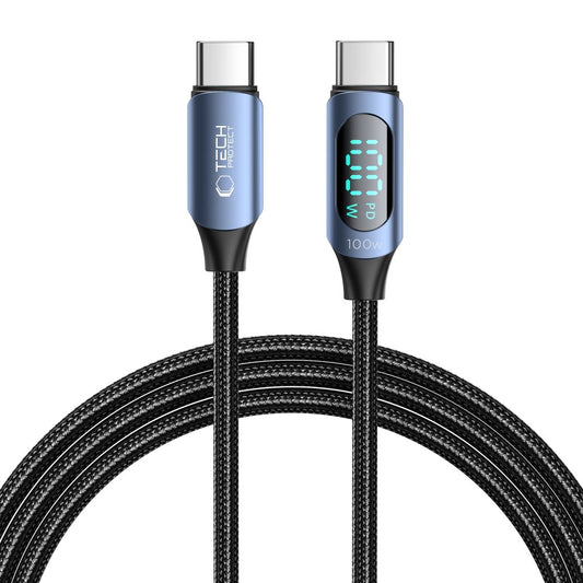 USB-C Data and Charging Cable - USB-C Tech-Protect Ultraboost LED, 100W, 2m, Blue 