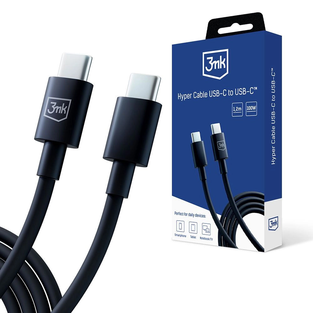 Kabel za Prijenos Podataka i Punjenje USB-C - USB-C 3MK Hyper, 100W, 1.2m, Crni