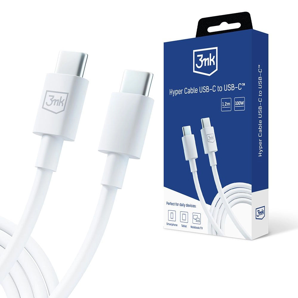 Kabel za Prijenos Podataka i Punjenje USB-C - USB-C 3MK Hyper, 100W, 1.2m, Bijeli