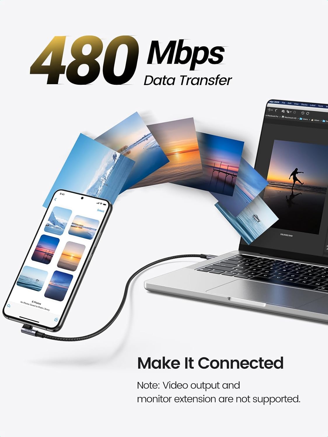 Kabel za Prijenos Podataka i Punjenje USB-C - USB-C UGREEN US334 Angled, 100W, 2m, Crni