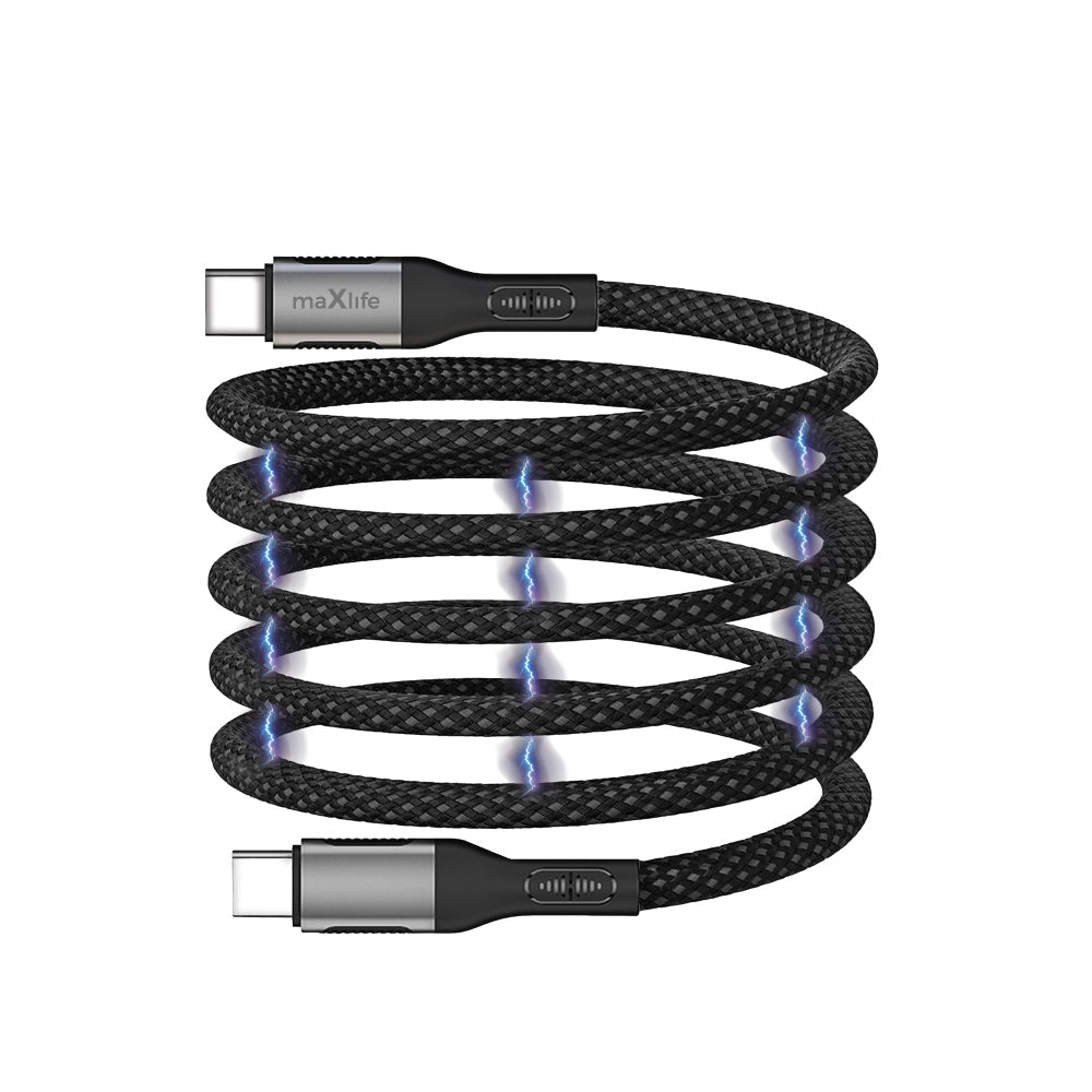 Kabl za Prenos Podataka i Punjenje USB-C - USB-C MaXlife MXUC-11 Magnetni, 100W, 1m, Crni
