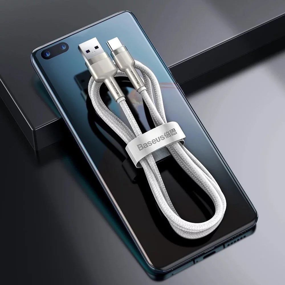 Cablu Date si Incarcare USB-A - USB-C Baseus Cafule Metal Series, 66W, 2m, Alb CAKF000202