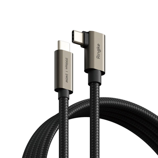 Kabl za prenos podataka i punjenje USB-C - USB-C Ringke 2X2 Angled, 240W, 1m, Crni