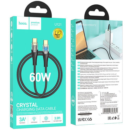 Kabl za Prenos Podataka i Punjenje USB-C - USB-C HOCO U121, 60W, 1.2m, Crni