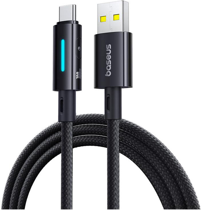 Kabl za podatke i punjenje USB-A - USB-C Baseus Lit Button Control, 100W, 1m, Crni P10379002121-00