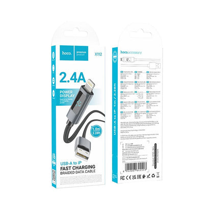 Kabl za podatke i punjenje USB-A - Lightning HOCO Display X112, 18W, 1m, Crni