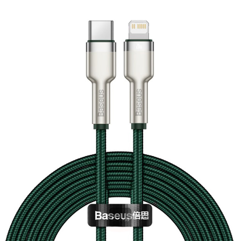 Kabl za prenos podataka i punjenje USB-C - Lightning Baseus Cafule Metal Series, 20W, 2m, Zelen CATLJK-B06