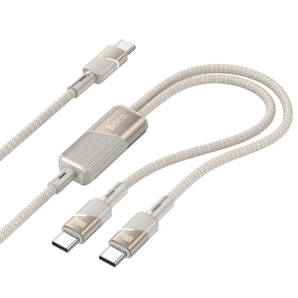 Kabl za prenos podataka i punjenje USB-C - 2 x USB-C HOCO U139 2u1, 100W, 1.2m, Zlatni