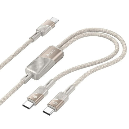 Kabl za prenos podataka i punjenje USB-C - 2 x USB-C HOCO U139 2u1, 100W, 1.2m, Zlatni