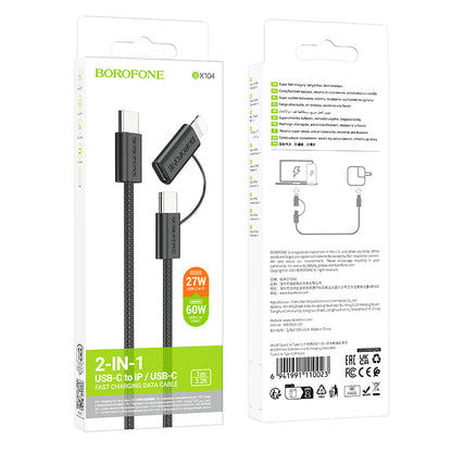Kabl za prenos podataka i punjenje USB-C - Lightning / USB-C Borofone BX104 Primo 2in1, 60W, 1m, Crni