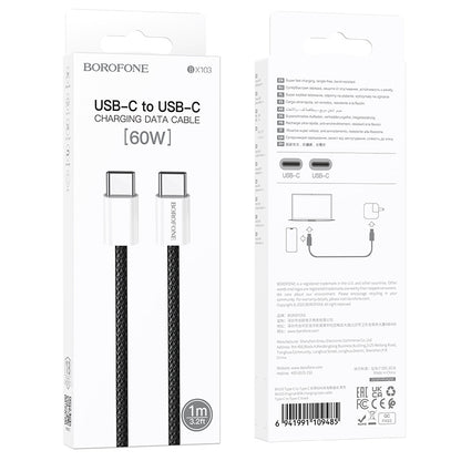 Kabl za podatke i punjenje USB-C - USB-C Borofone BX103 Original, 60W, 1m, Crni